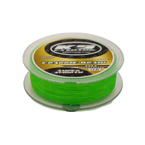 K9 Fishing 5lb Neon Green Crappie Braid 300 yds